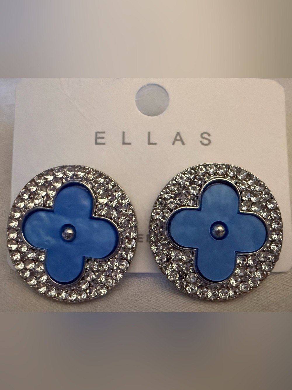 ELLAS Blue Clover Crystal Stud Earrings - Elegant Sparkle 💖